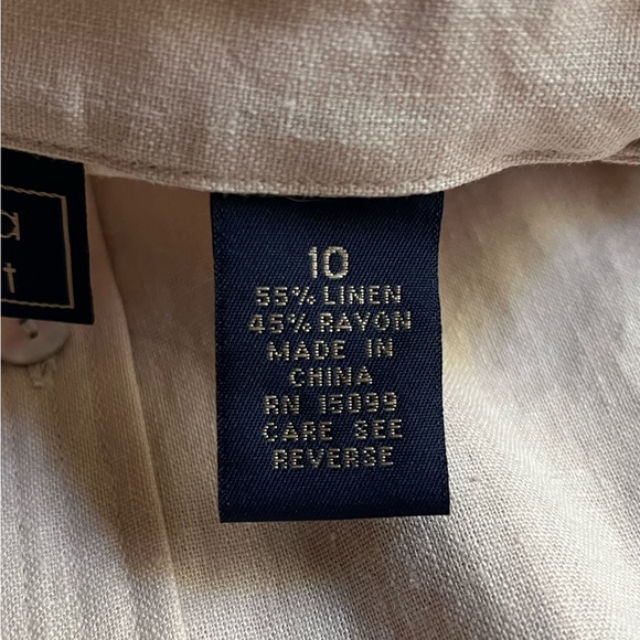 Ecru Linen Button Down, Collarless with Mother of Pearl Shell Buttons - Picture 8 of 9